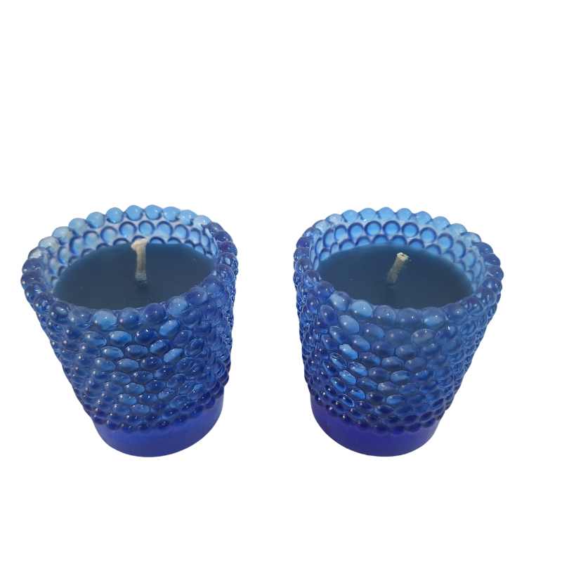 Blue Bubble Glass with Candle