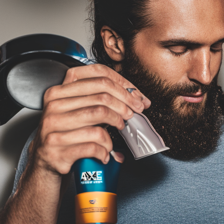 Man using Axe body care product to groom his beard stylishly.