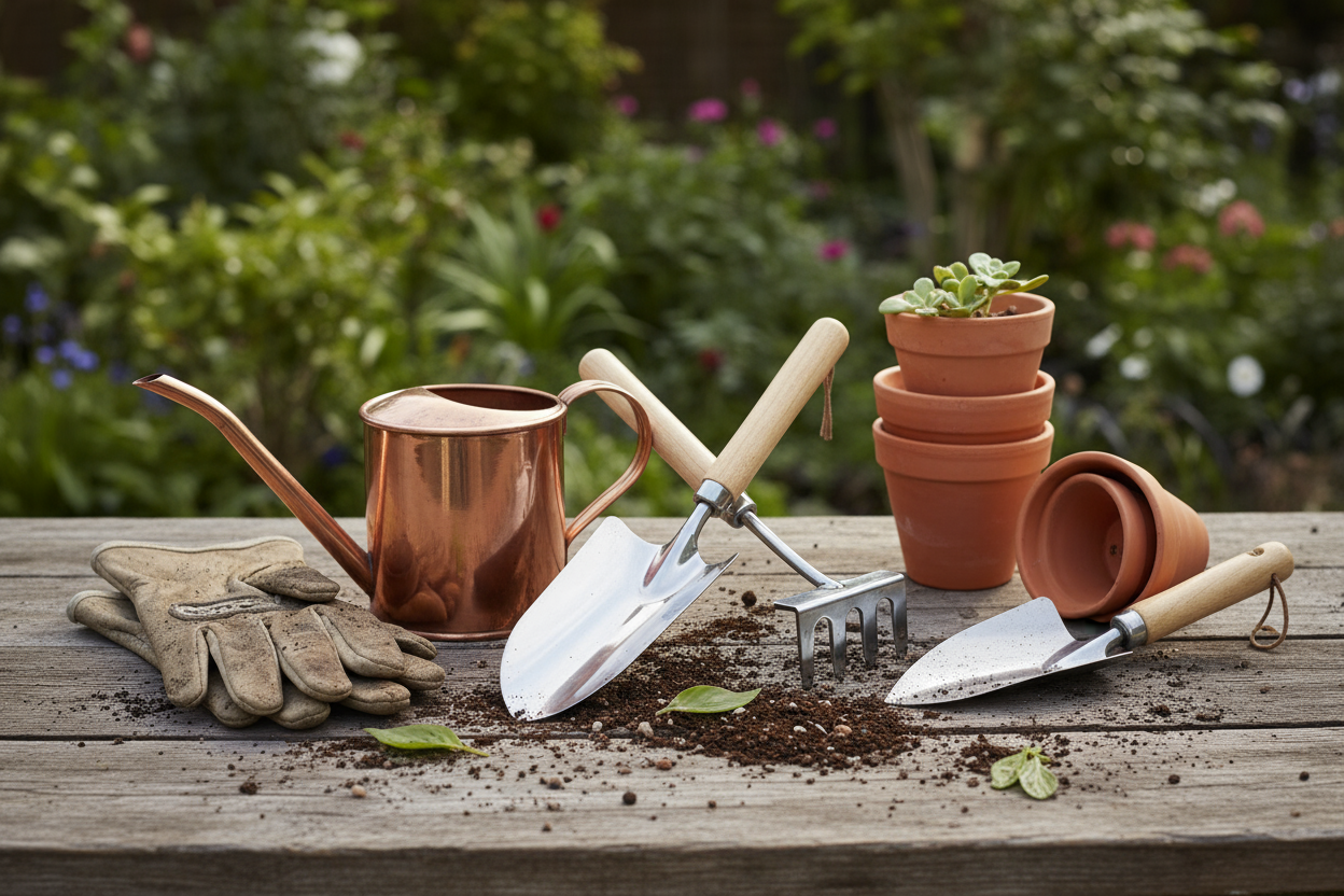 Potato grow bag with harvest flap and garden hand tools set