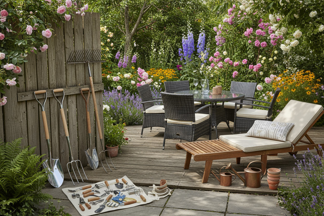 Colorful metal hanging flower pots for garden and outdoor decor.