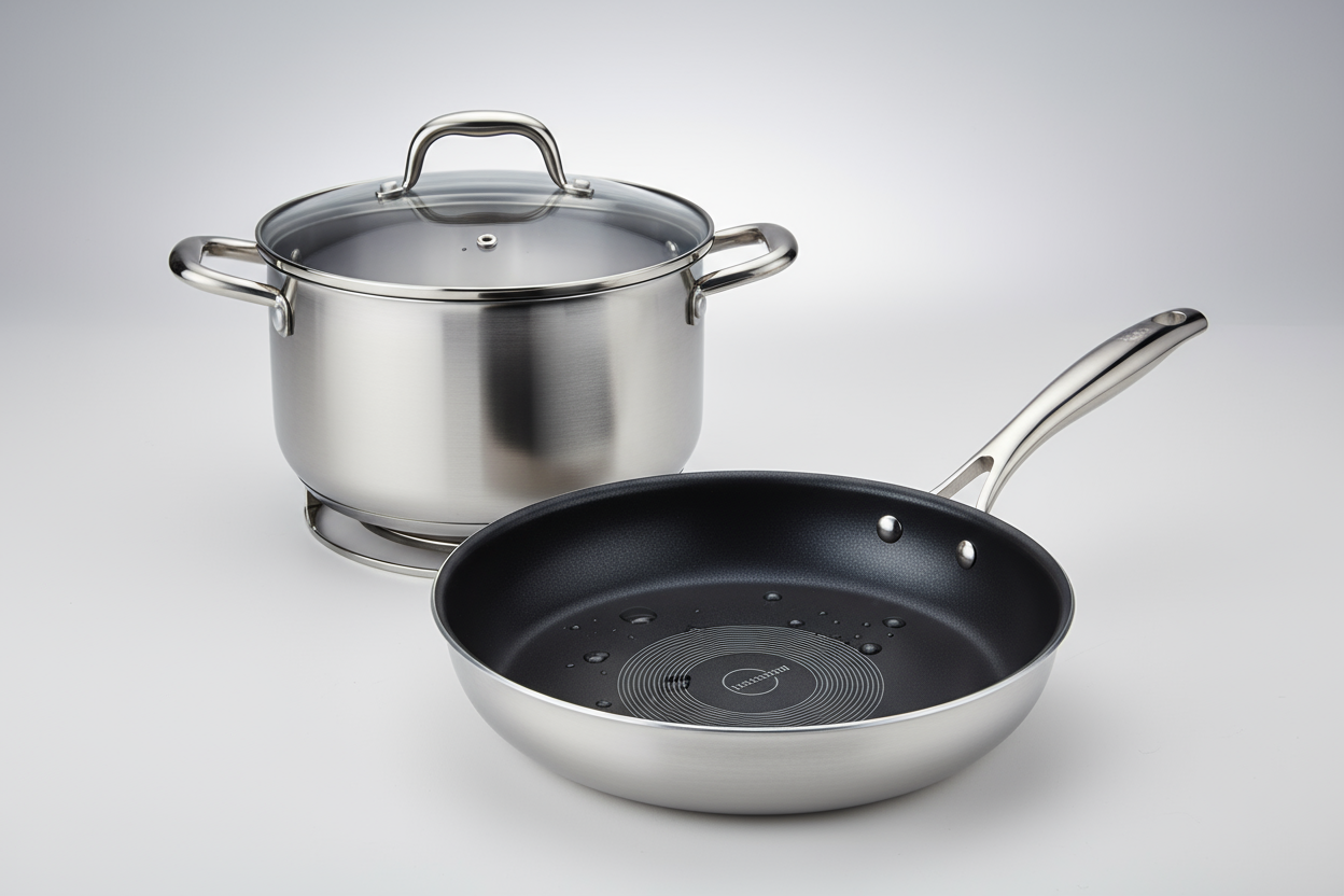 Tri Star Cookware 3-piece red set with induction bottom and lids.