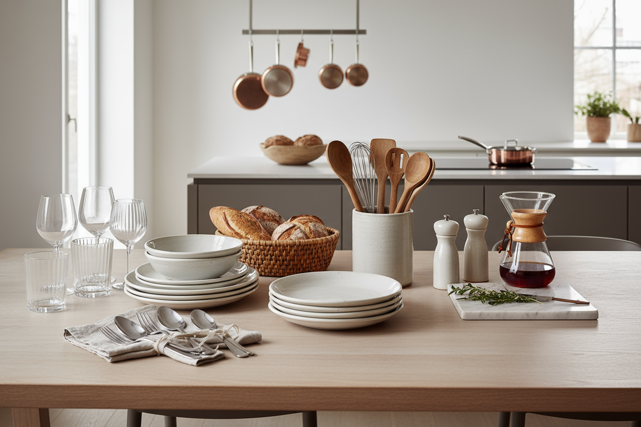 Airtight glass jars filled with colorful kitchen and dining essentials.