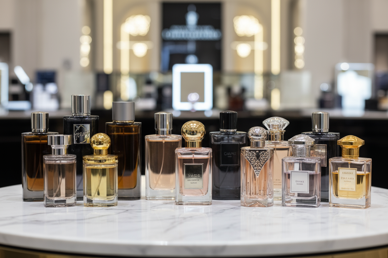 Elegant Terre D'Crystal perfume bottle with matching box packaging.