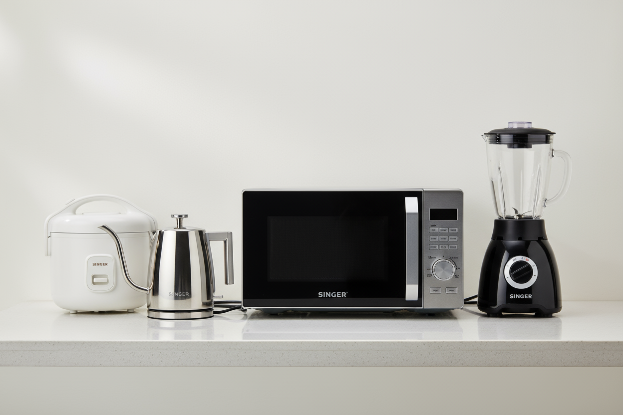 Premium Singer kitchen appliances and home electronics collection.