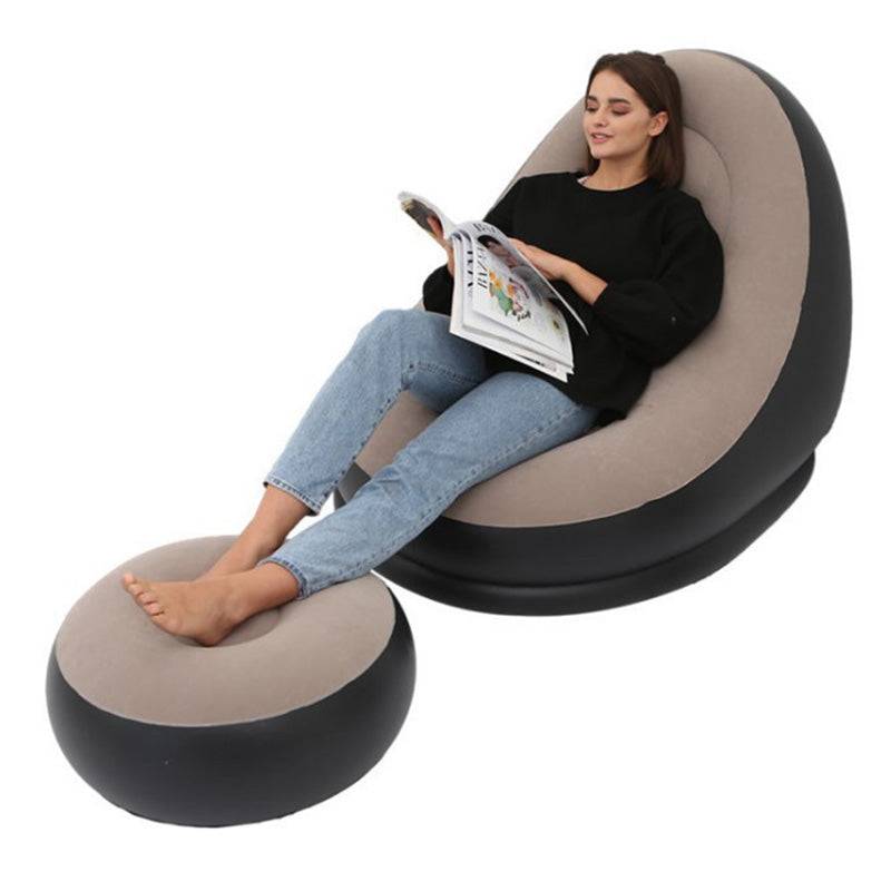 Inflatable Sofa Chair - Portable Sofa in black and beige with matching footrest, ideal for indoor or outdoor lounging. Lightweight & Portable design.