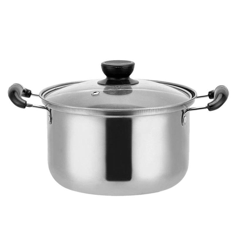 Stainless Steel Pot 20CM with glass lid and black handles, ideal for induction cooking and heat retention in modern kitchens.