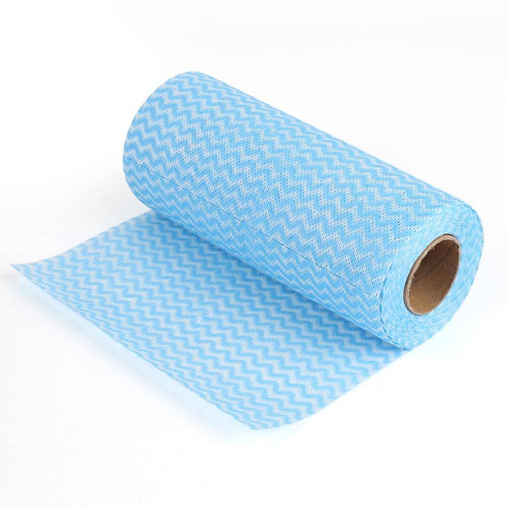 Non Woven Cloth 25pcs roll in blue with zigzag pattern, ideal for effective dirt and grime removal in home cleaning tasks.