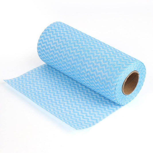 Non Woven Cloth 25pcs roll in blue with zigzag pattern, ideal for effective dirt and grime removal in home cleaning tasks.