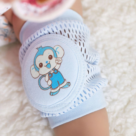 Close-up of Baby Knee Guard Safety Protector featuring breathable mesh and cartoon monkey print. Explore baby accessories and prices online in Sri Lanka.