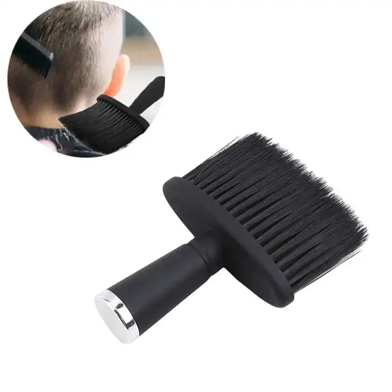 Neck Duster Brush for Hair Cleaning with soft black bristles and ergonomic handle, ideal for barbers to remove hair from neck and face.