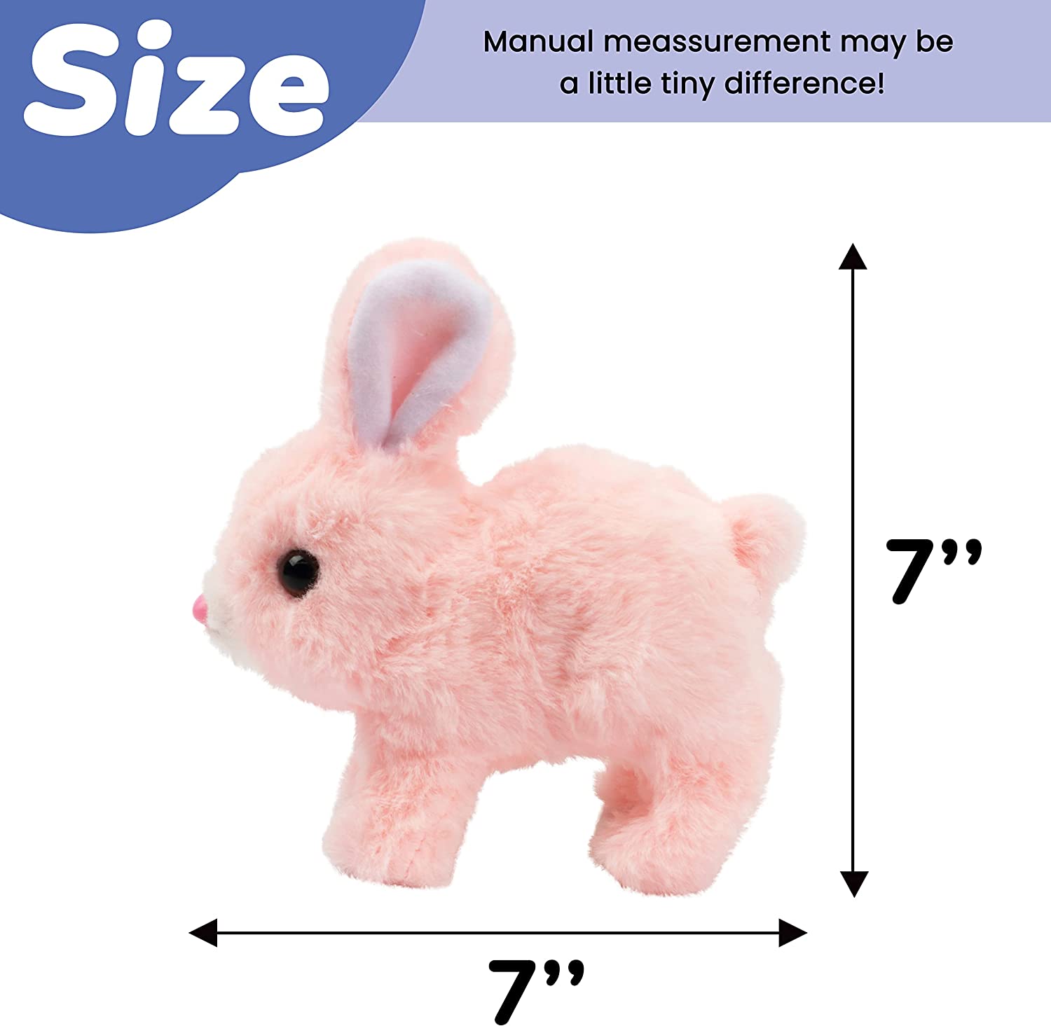 Pink Plush Toy Bunny Rabbit with Remote Control shown with 7-inch height and length dimensions, perfect for kids' soft toy collections.