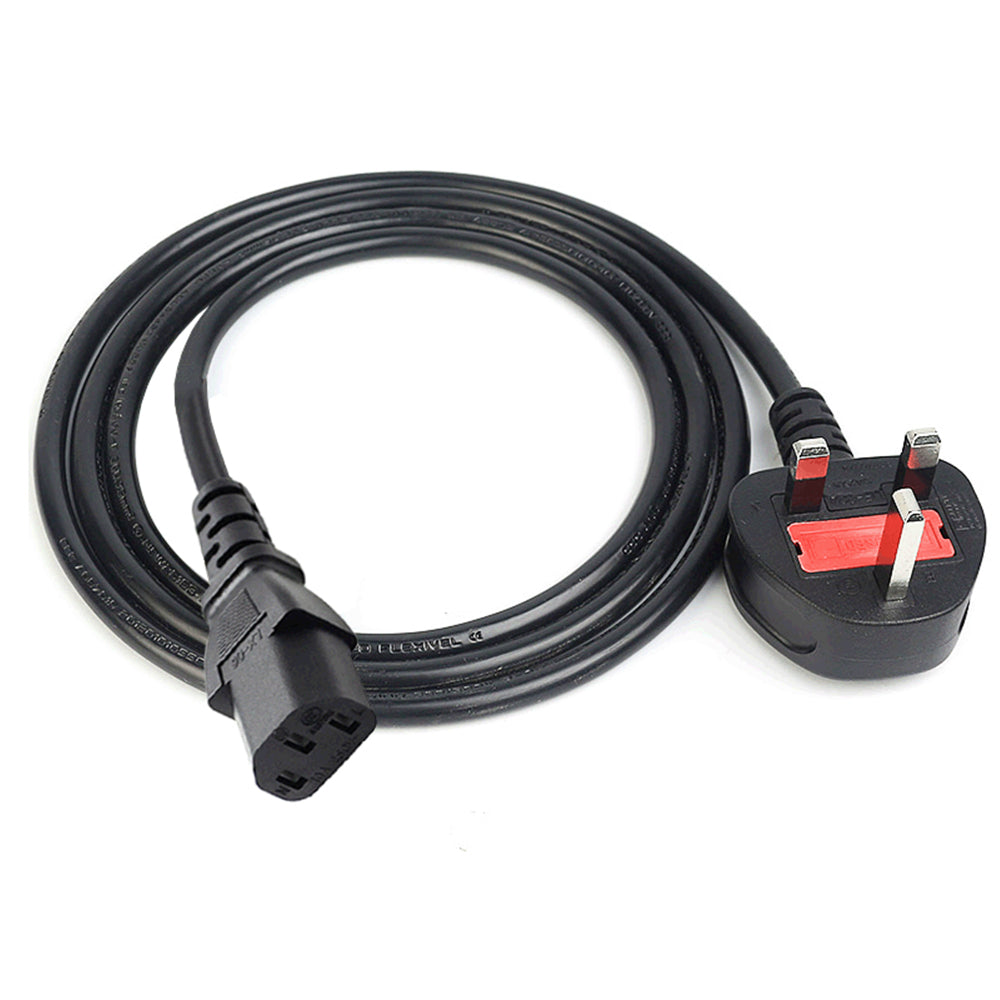 Computer Power Cable with Fuse - High Quality | PC Cable featuring a UK 3-pin plug and IEC C13 connector for desktop power supply in Sri Lanka.
