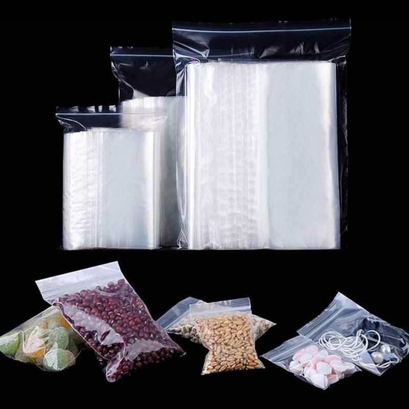 Ziplock Bags 25 Pack - Transparent Seal | 10x12 Inch in various sizes used for storing snacks, grains, and accessories in a neat, sealed format.