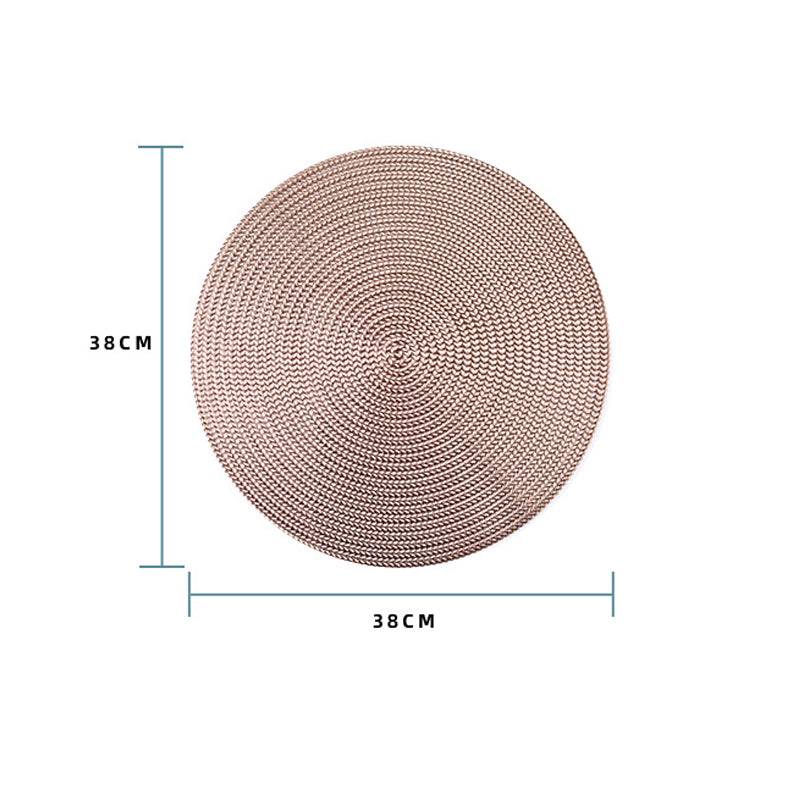 Gold Round PVC Table Placemat 38cm with measurement guide, highlighting its size and round shape for home and kitchen table use.