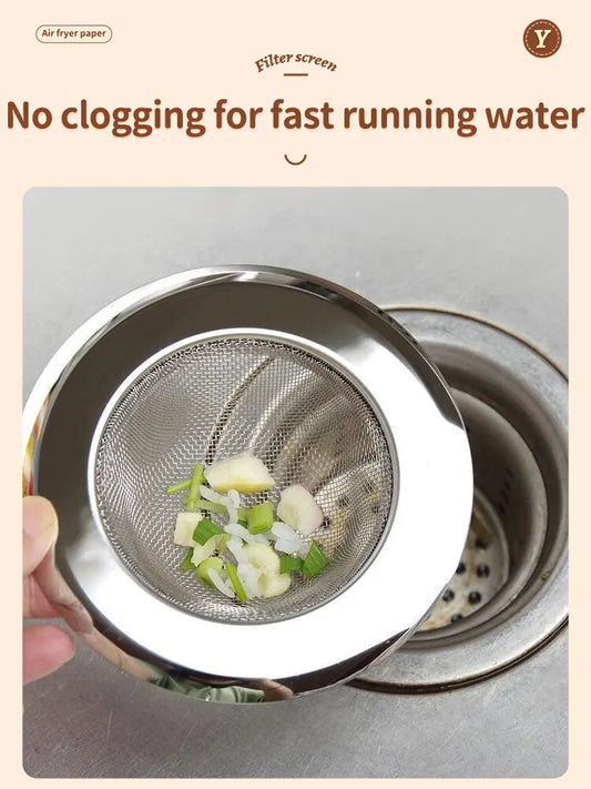 Durable Stainless Steel Kitchen Sink Strainer Stopper with fine mesh filter, ideal for trapping food debris and maintaining fast water flow.
