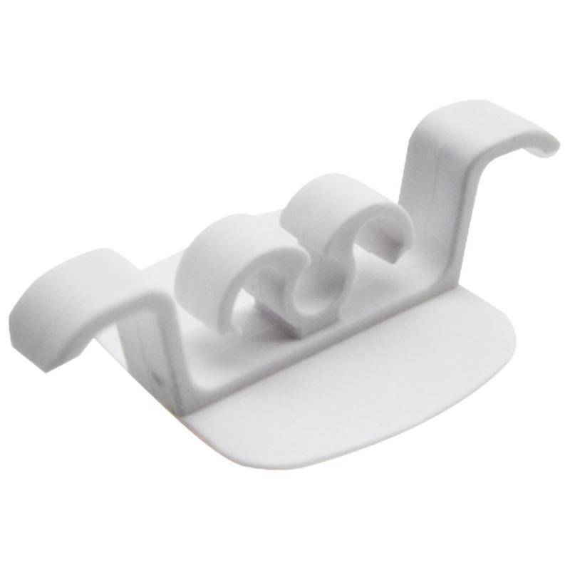 White 3PCS Hole-Free Wire Holder with adhesive base and dual clips, ideal for managing cables in electronics accessories.