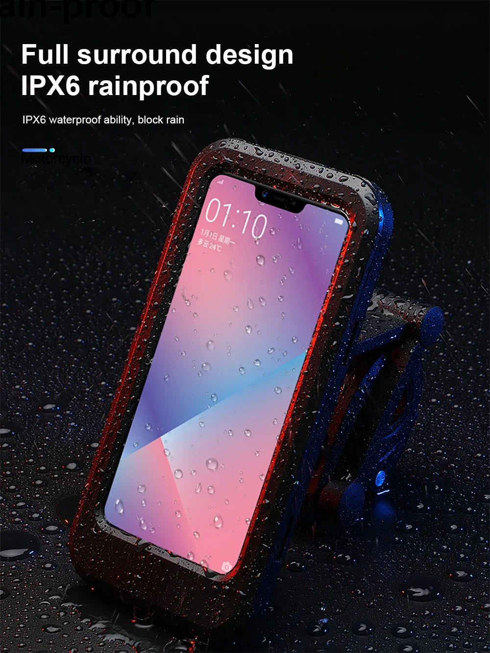 IPX6 Waterproof Mobile Phone Holder Bike Motorcycle | Bamagate.com with full surround rainproof design for all-weather phone protection on rides.