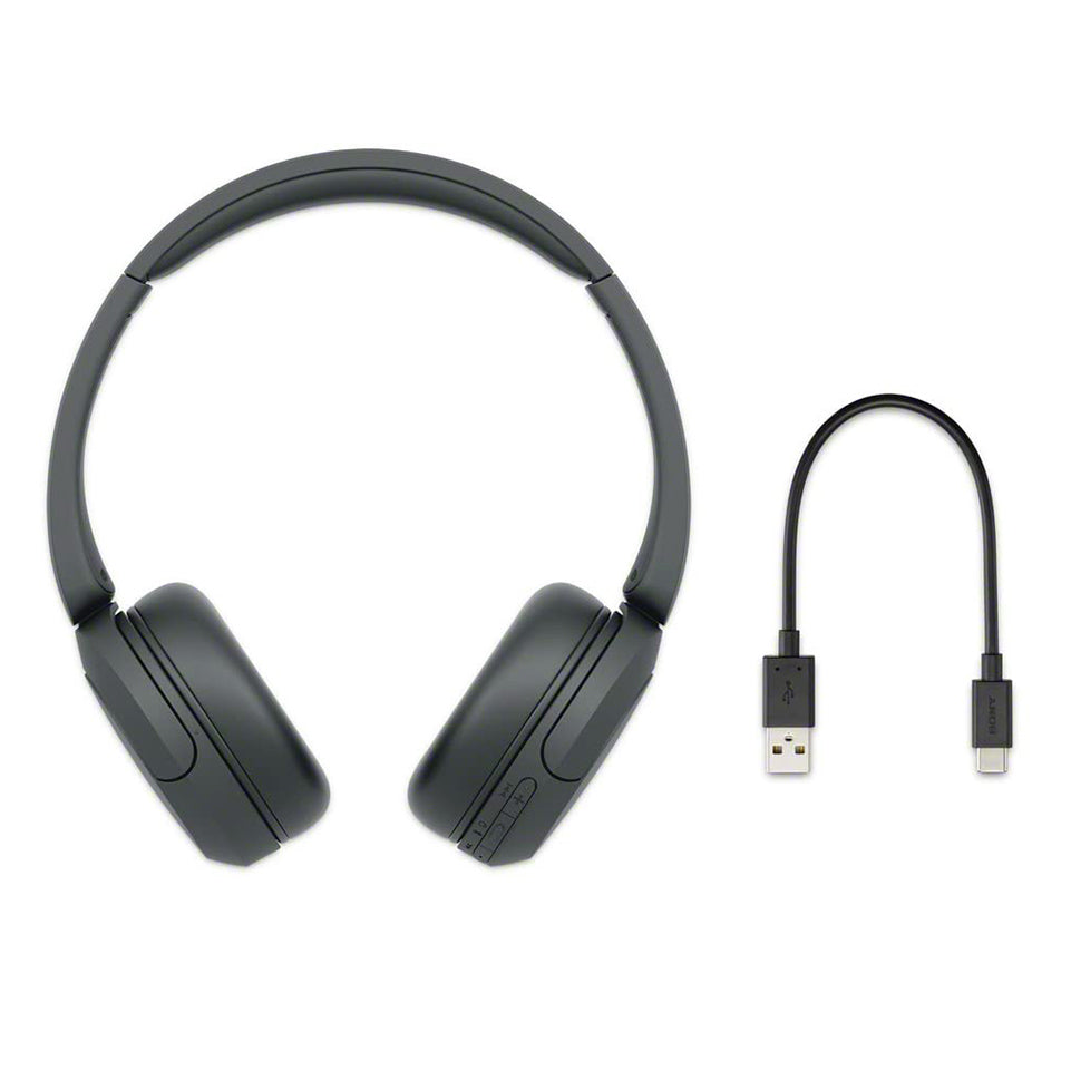 Top view of SONY XB86 Wireless Headset with USB-C charging cable, showcasing audio controls and wireless connectivity for tech accessories.