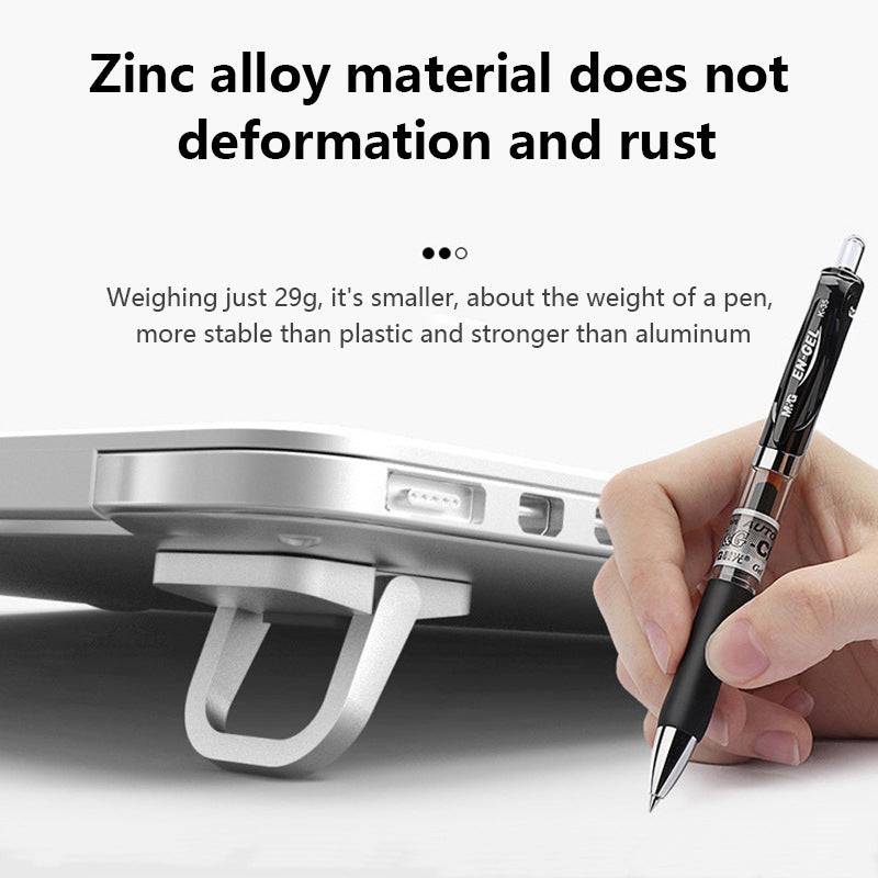 Mini Compact Portable Laptop Stand made of zinc alloy, lightweight at 29g, rust-resistant and stronger than aluminum for ergonomic desk use.