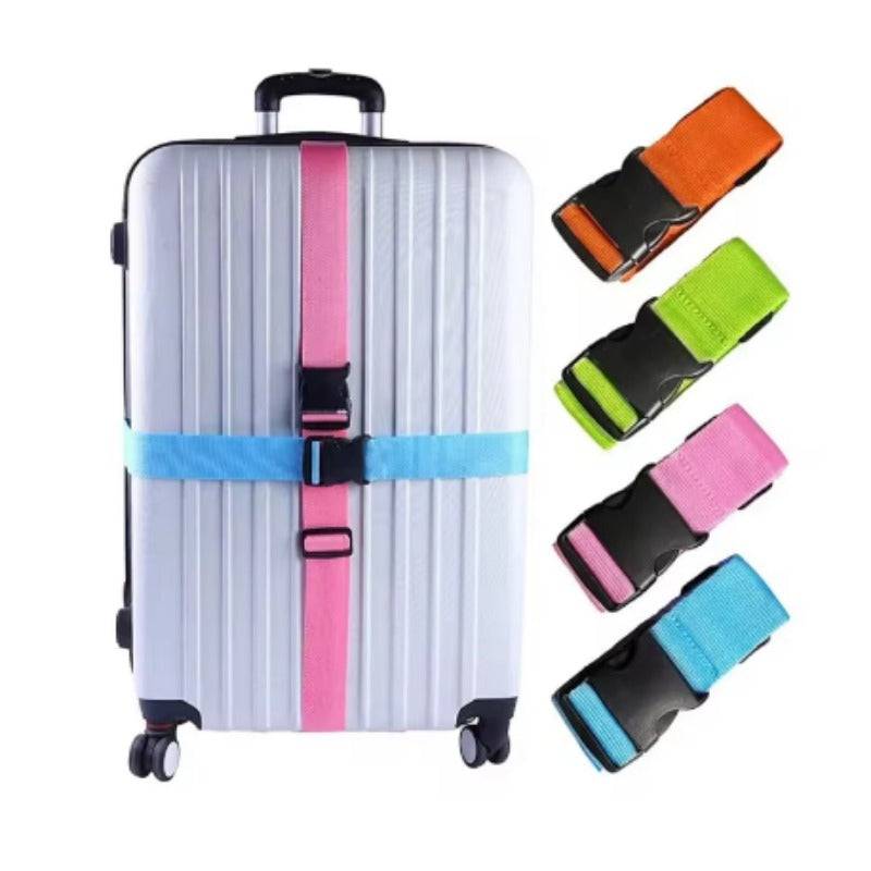 Luggage Strap with Plastic Buckle Price in Sri Lanka shown in multiple colors securing a suitcase, ideal for travel safety and luggage organization.