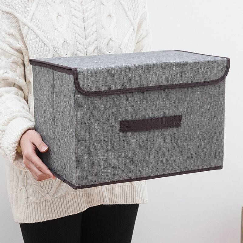Foldable cloth storage box with lid in grey, ideal for closet organization and home storage solutions in Sri Lanka.