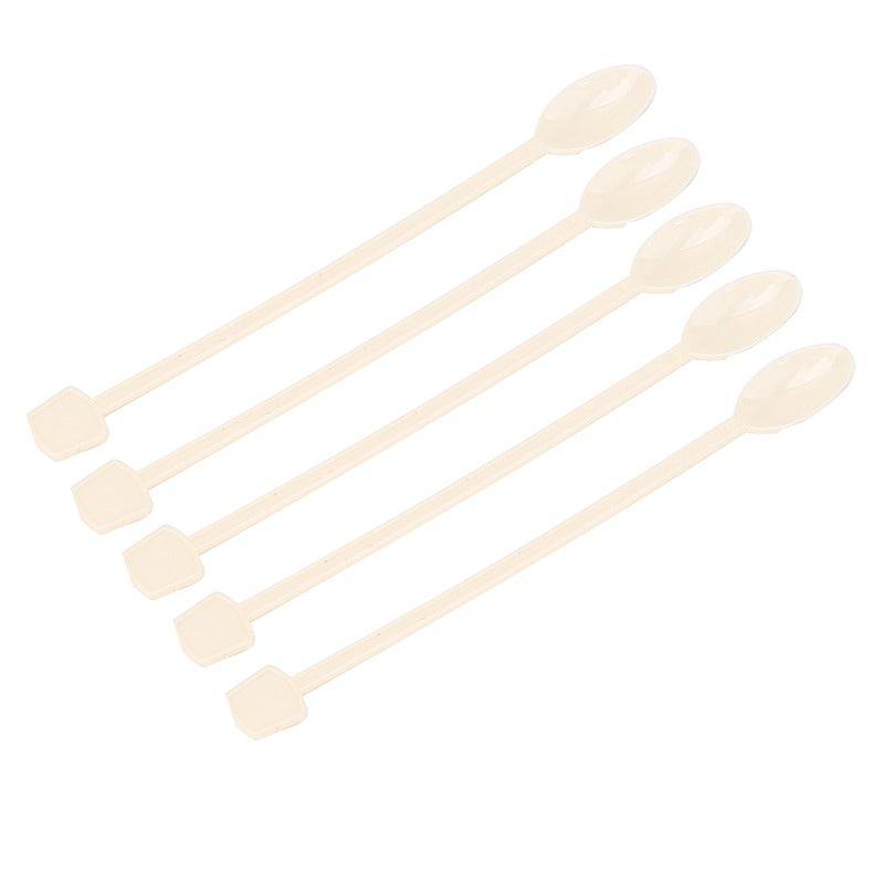 Set of 5 double head 3ml paint mixing plastic spoons for arts and crafts. Ideal for dye mixing and hand painting in creative art kits.
