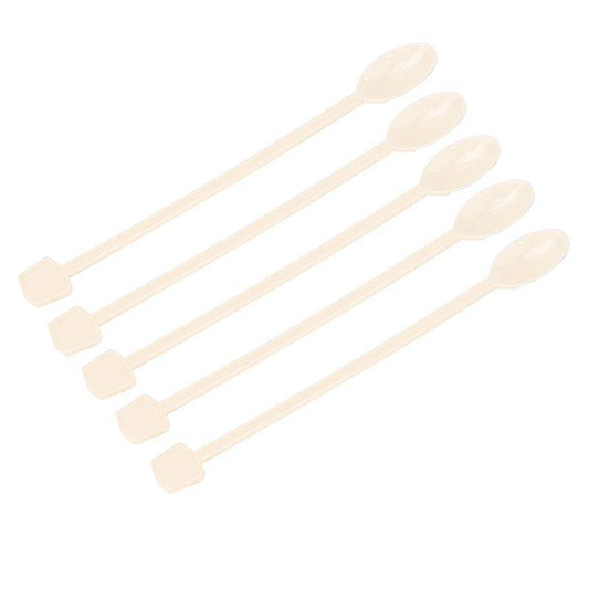 Set of 5 double head 3ml paint mixing plastic spoons for arts and crafts. Ideal for dye mixing and hand painting in creative art kits.