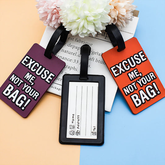 Back view of Luggage Tag Excuse Me ID Holders showing writable ID card slots, ideal for travelers to label and secure their bags.