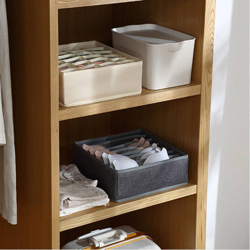 Drawer Underwear Organizer - Divided Box in beige and gray, shown in a wooden shelf for efficient closet organization and storage.