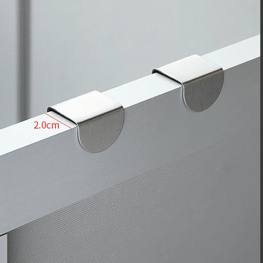 Stainless steel reversible drawer hook fitting a 2.0cm thick panel, showcasing its precision-engineered design for secure and easy installation.