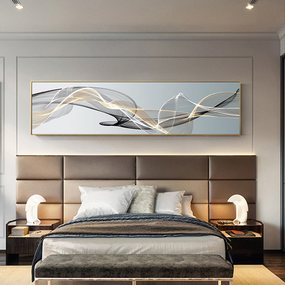 Modern Nordic Wall Art Canvas Print 150 x 50 cm with elegant abstract lines in a bedroom setting. Ideal for stylish home decor. Canvases | Nordic Wall Art Design Price in Sri Lanka.