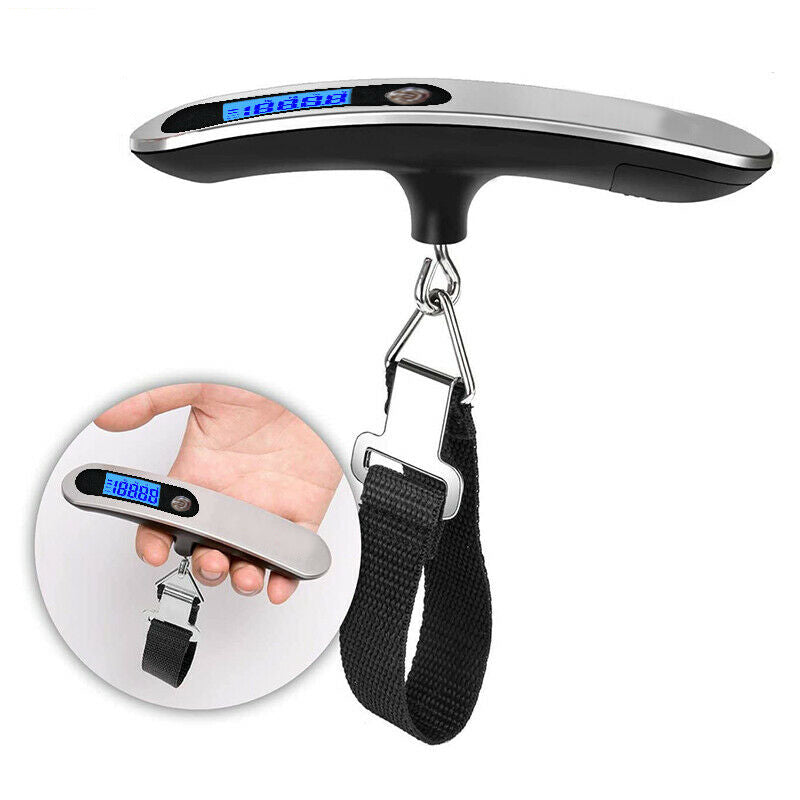 Portable Luggage Scale - Weigh Your Bags Anywhere | Bamagate.com. Sleek handheld luggage scale with strap and digital display, ideal for travel use.
