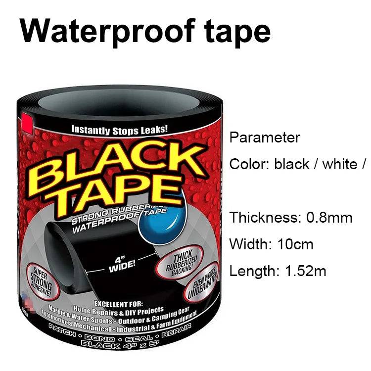 Waterproof Flex seal Flex Tape black adhesive tape with 0.8mm thickness, 10cm width, and 1.52m length, perfect for waterproof repairs.