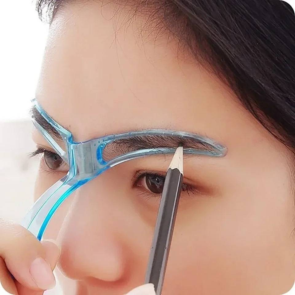 Close-up of Eyebrow Template - Shaping Stencil Kit being used with pencil for precise brow outlining. Ideal for personal and salon grooming.