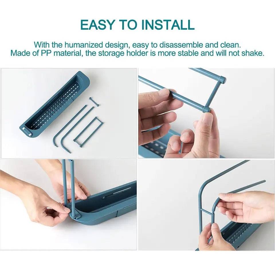 Easy-to-install Kitchen Sink Shelf Organizer made of PP material, featuring a stable, non-shaking structure for efficient sink storage.