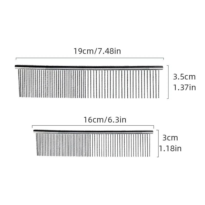 Pet Comb Steel - Dog Grooming Comb 19cm and 16cm size comparison chart, showing dimensions and compact design for pet grooming.