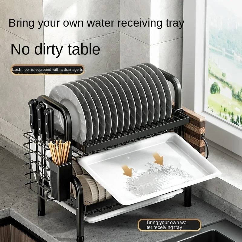 3-Layer Kitchen Plate Rack with water-receiving tray to prevent countertop mess. Perfect dish rack solution in Sri Lanka kitchens.