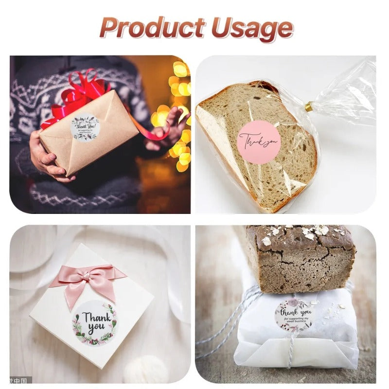 500 PCS Pink Thank You Stickers used on gift boxes, baked goods, and packaging to express gratitude. Great for small business branding and crafts.