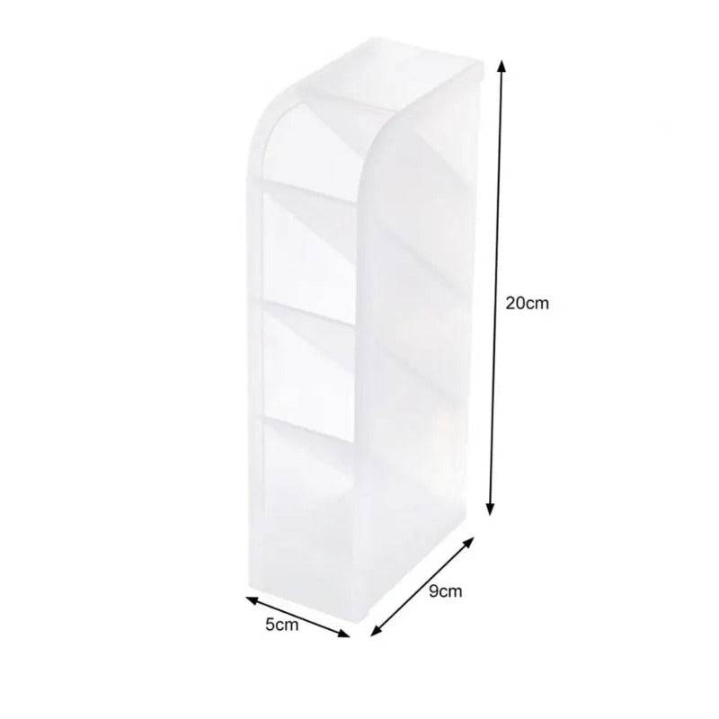 Transparent Office Desk Organizer Storage Holder with 4 compartments, measuring 20cm x 9cm x 5cm, ideal for organizing office supplies.