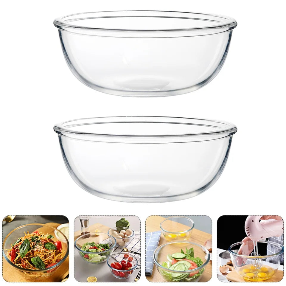 Set of two Borosilicate Glass Mixing Bowls 2L, microwave and oven safe, perfect for baking, mixing, and food prep in Sri Lankan kitchens.