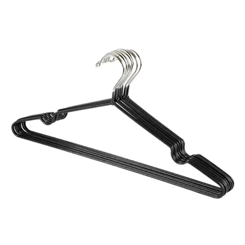 Set of 10 black Metal PVC Coated Cloth Hangers with durable non-slip coating for organized clothing storage in closets.