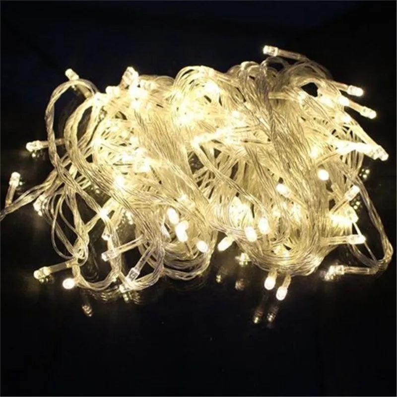 Fairy LED Light - Warm Light 100 Bulbs with white string glowing in the dark, ideal for Christmas tree and party decorations in Sri Lanka.