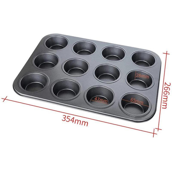 12 Cups Carbon Steel Cupcake Baking Tray Non Stick - Bamagate