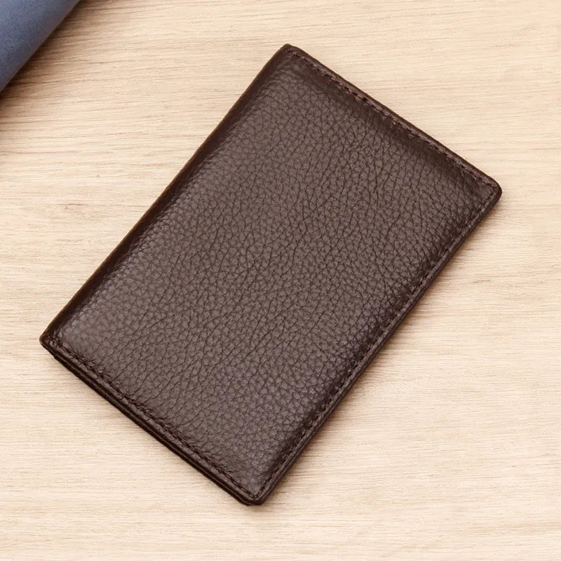 Brown Men's Leather Card Bifold Wallet with textured finish, ideal for organizing cards in a sleek and classic design.