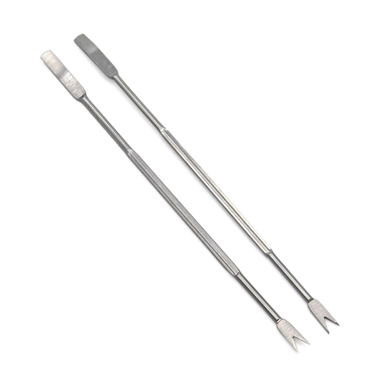 Two stainless steel forks from the 4PCS Lobster Seafood Fork Set featuring pointed and flat ends for efficient seafood handling.