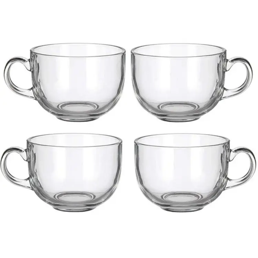 Set of four transparent 150 ml tea cups with handles, part of the 6 PCS Glass Tea Cup Set for stylish tea serving from Bamagate.com