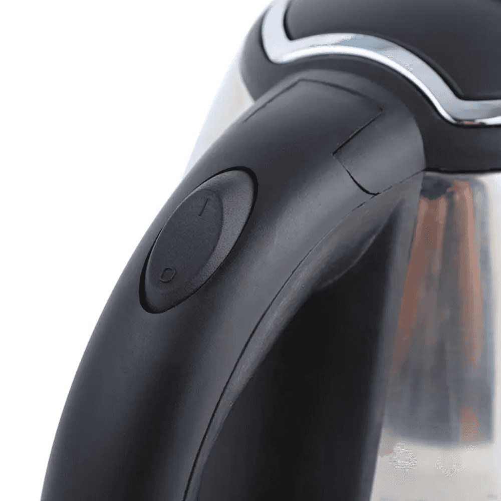 Close-up of BOMA Electric Kettle 3.0 Litres handle with power switch for easy operation. Ideal for modern kitchen appliance setups.