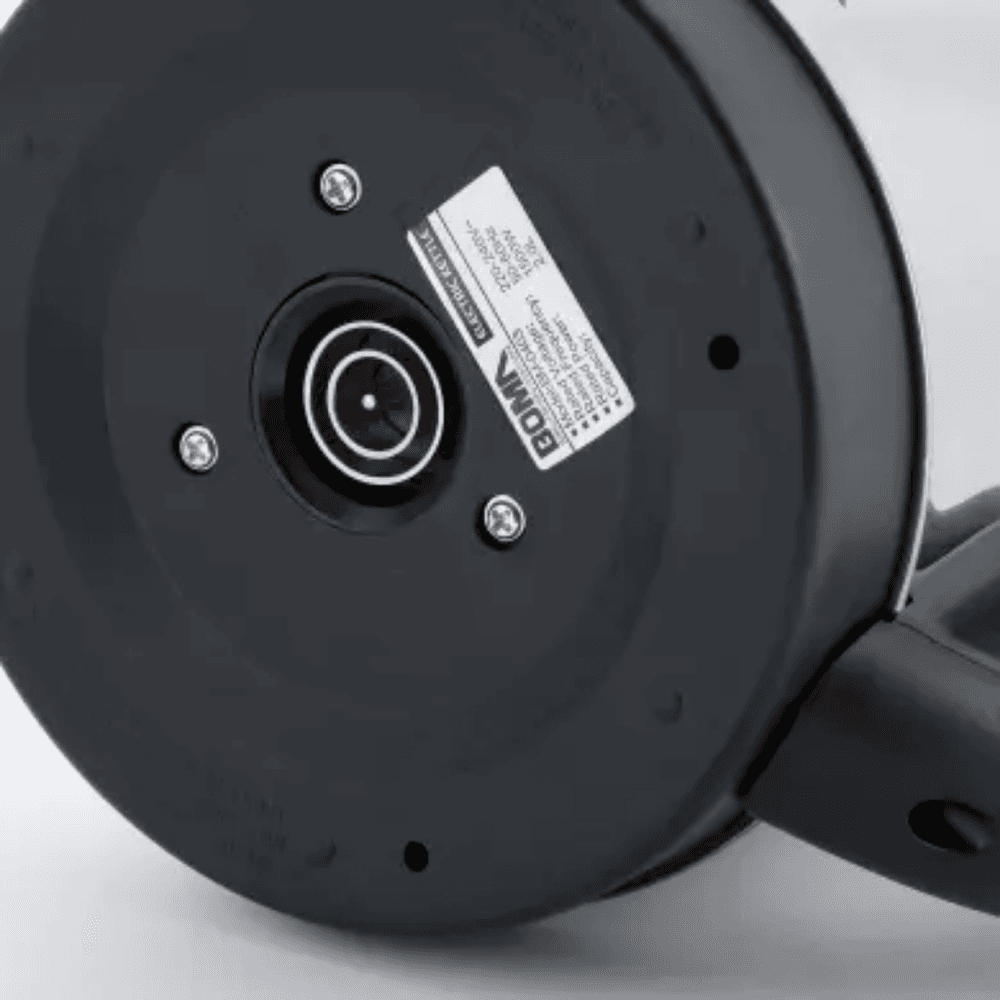Bottom view of BOMA Electric Kettle 3.0 Litres showing 360-degree cordless base and product label. Perfect for efficient countertop use.