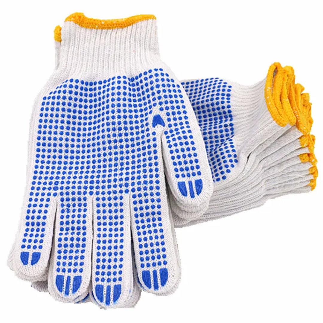 Stacked Polka DOT Hand Gloves 1 Pair with blue anti-slip dots and yellow cuffs, perfect for hardware and gardening use from Bamagate.com.