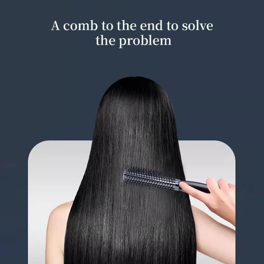 Roller Comb Hair Brush used on long straight hair, demonstrating effective detangling. Essential tool for hair care and beauty styling.